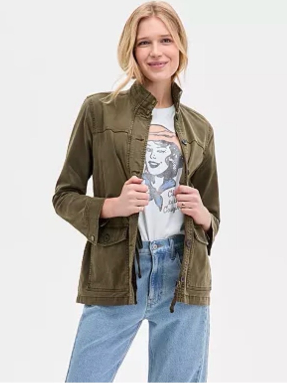 Lucky Brand Olive Green Utility Jacket with Button and zipper front